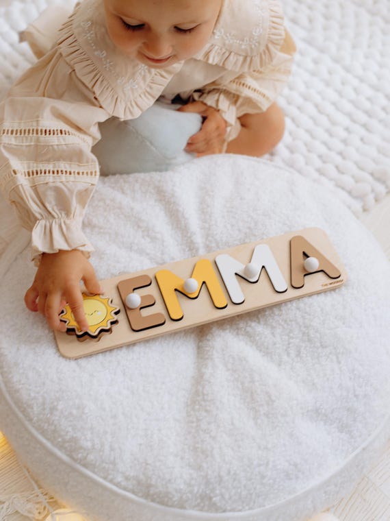 1st Birthday Gift. Personalized Name Puzzle.  First Trip Around the Sun. Montessori Toys. Wooden Baby Girl / Boy Gift. 1st Christmas Gift