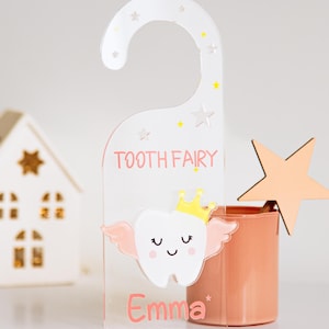 Porta-dinheiro de acrílico com formato de fada do dente, lembrancinha para crianças pequenas, caixa de memórias, presente personalizado para pré-escolares, cabide de porta com fada do dente