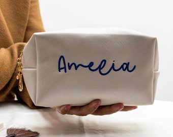 Trousse de maquillage en cuir personnalisée, cadeau de demoiselle d'honneur, trousse à maquillage personnalisée pour elle