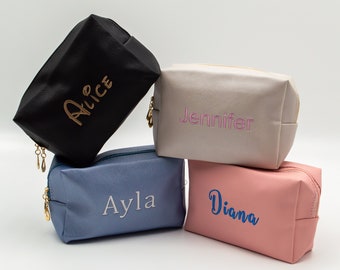 Trousse de maquillage en cuir personnalisée, trousse à cosmétiques avec nom personnalisé, cadeau de demoiselle d'honneur