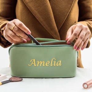 Leder bestickte Make-up-Tasche, benutzerdefinierte Reise, Kosmetiktasche, Brautjungfer Make-up-Tasche, Brautparty-Geschenke, Geburtstagsgeschenk, Makeup-Veranstalter