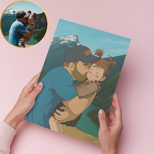 Custom Ghibli Style Portrait, Anime Couples Art Digital Canvas, Anniversary Wedding Gift for Her