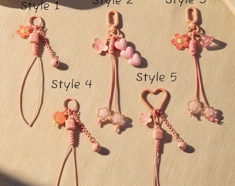 Pastel Pink Flower Heart Charm Keychain, Coquette Y2K Bag Accessory