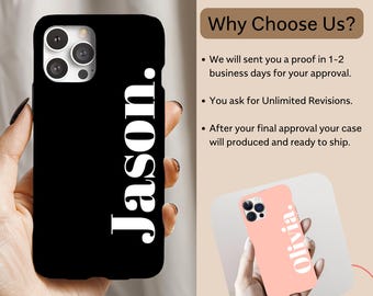Cover per iPhone personalizzata con nome, scritta personalizzata per iPhone 17, 16, 15 e 14, regalo di compleanno o laurea.