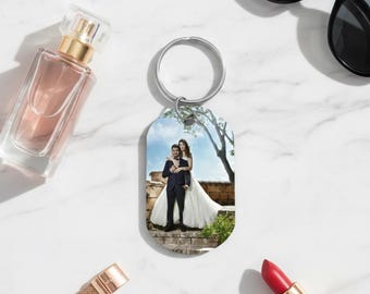 Benutzerdefinierte Foto Schlüsselanhänger, Silber Metall Andenken, personalisiertes Jahrestagsgeschenk, Haustier-Denkmal (Oval / Rechteck)