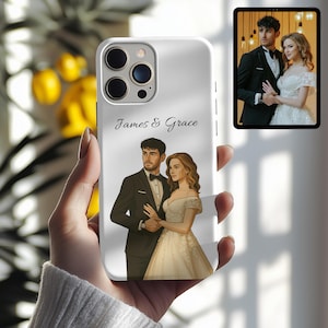 Custom Phone Case with Personalized Portrait, Turn Your Photo into Realistic Vector Art, iPhone 16 Case, Illustration Photo Cellphone Cover