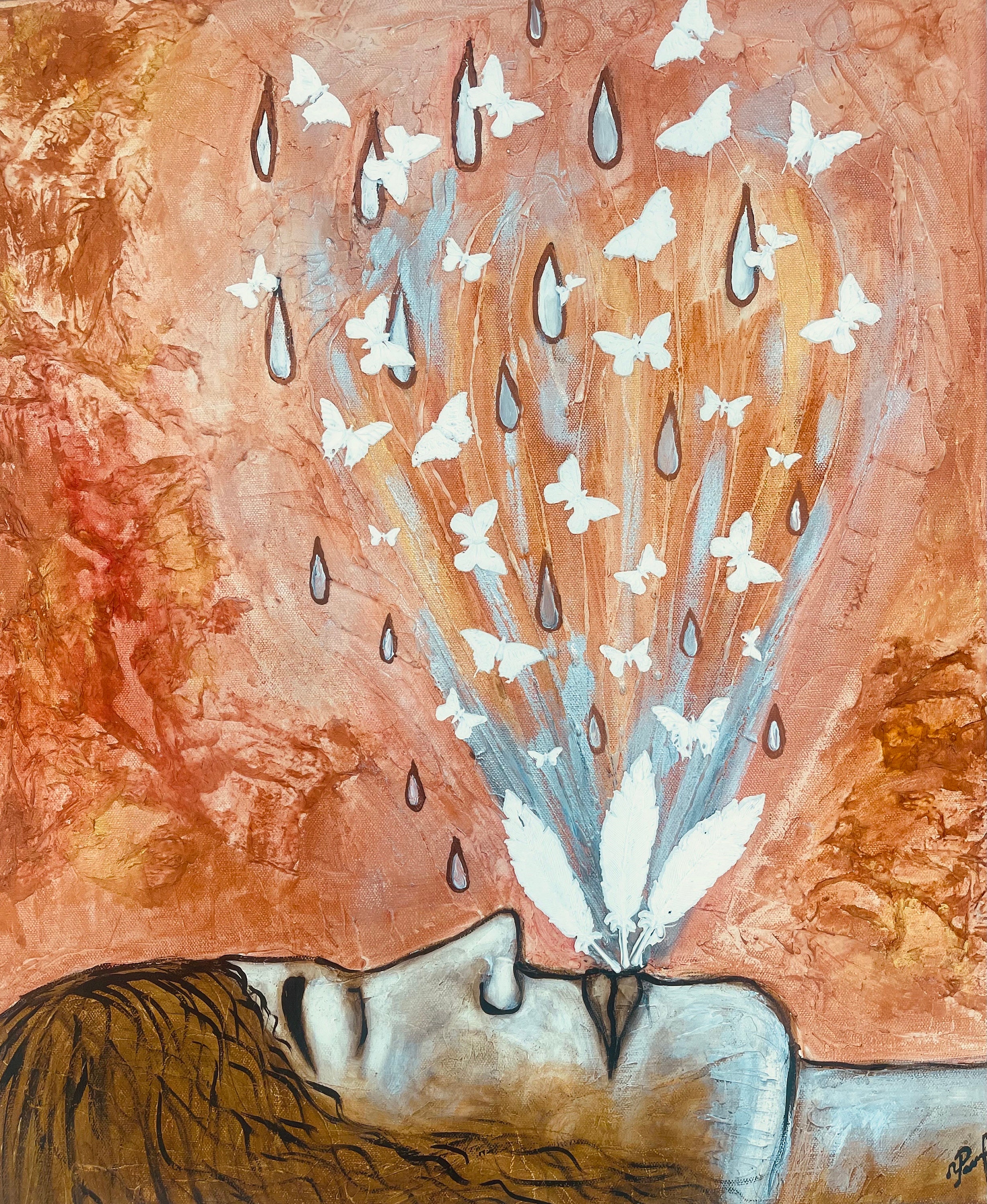 Butterfly Tears.Original Mixed Media.Acrylic Paint.Colkage.