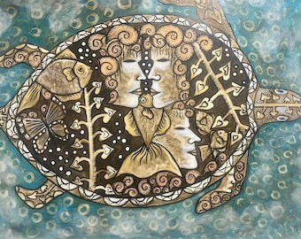 Turtle. Orginal Acrylic Pain. Mixed Media.