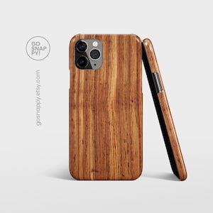 Étui pour iPhone 16 15 14 13 12 ZEBRANO WOOD • Galaxy S24 S23 S22, impression grain de bois naturel, Pixel 9 8 Pro • Motif en bois exotique