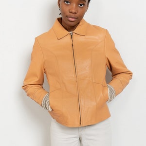 ORANGE LEATHER BLAZER Vintage Gap Zip Up Jacket Coat Woman 90's / Small image 3