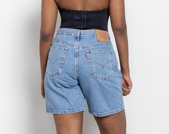 550 DENIM SHORTS LEVIS Vintage Denim High Waist Baggy Longline Bermuda Jorts / 32 32.5 Inch Waist / Size 13