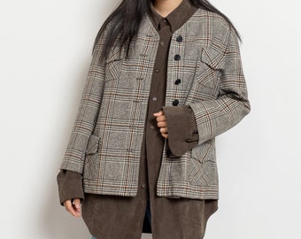 WOOL BLAZER STRUCTURED jacket houndstooth coat vintage women / Small Medium