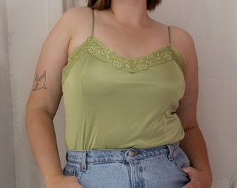 STRETCH CAMISOLE Vintage Tank Strappy Top 90's Lime Green / Xl Extra Large