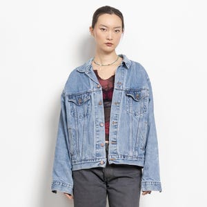 LEVI&#39;S DENIM JACKET Vintage Medium Wash Blue Jean Cotton Trucker Boxy Oversize 90&#39;s /
