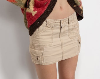 Vintage Y2K Low Rise Khaki Cargo Mini Skirt - Cotton XS