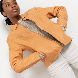 ORANGE LEATHER BLAZER Vintage Gap Zip Up Jacket Coat Woman 90's / Small image 1