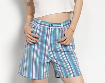 Vintage Streifen Jeans Jorts: 90er Jahre High Waist Bermuda Shorts, Größe 5