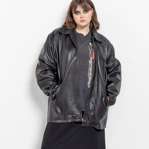BLACK LEATHER JACKET Vintage Blazer Coat Menswear Woman 90's Oversize / Extra Large Xl image 1