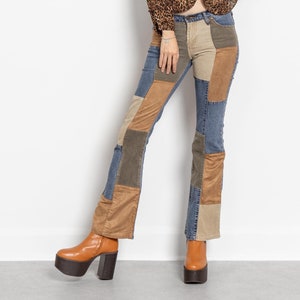 PATCHWORK LOW RISE Y2K Jeans Vintage Flares Corduroy /  35 36 Inch Hips / Size 2 3