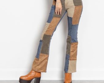 PATCHWORK LOW RISE Y2K Jeans Vintage Flares Corduroy /  35 36 Inch Hips / Size 2 3