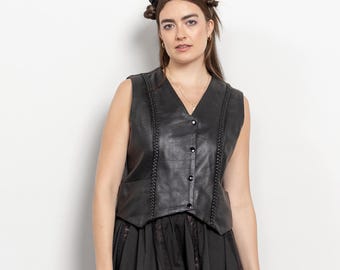 LEATHER BIKER VEST Vintage Motorcycle Black 90's / Large Xl