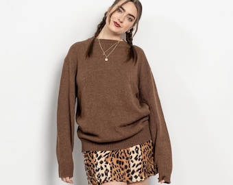 BROWN WOOL SWEATER Vintage Knit Pullover Jumper Oversize / Large Xl