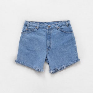 LEVI'S SHORTS JEAN Denim Vintage Boyfriend Longline Jorts Cut Offs Festival / 44.5 Inch Hips / Size 14
