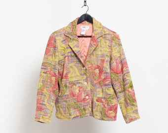 WOVEN BLAZER Vintage Woven Cotton Tapestry Jacket Coat Outerwear 90's Oversize / Medium