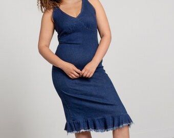 denim midi bodycon dress