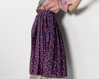 PLEATED SKIRT Vintage Paisley WOOL Midi / 27 Inch Waist