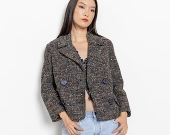 WOOL SPECKLED BLAZER Vintage Mohair Rainbow Speckled Cropped Jacket 60's / Small Medium