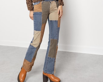 sale PATCHWORK LOW RISE Y2K Jeans Vintage Flares Corduroy /  35 36 Inch Hips / Size 2 3