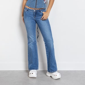 SUPER LOW RISE Y2K Flares Bell Bottoms Dark Wash 2000's Jeans For Women /  38.5 Inch Hips / Size 7