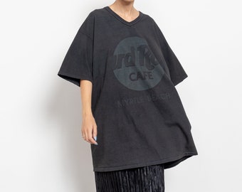 HARD ROCK CAFE ripped oversize longline shirt Vintage sleepwear Black Overdyed / Xl Extra Large