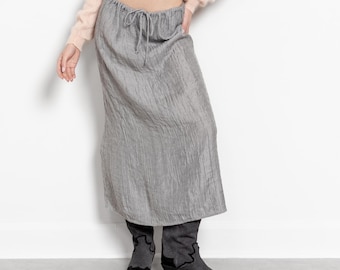 CRINKLE LINEN MAXI Skirt Vintage Low Rise Light / Small Medium