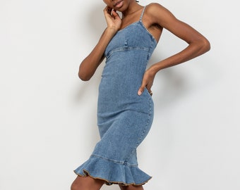 denim midi bodycon dress