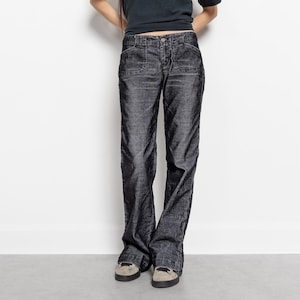 BLACK CORDUROY Low Rise Flares Fall Soft Y2K Pockets Baggy /   Inch Hips / Size