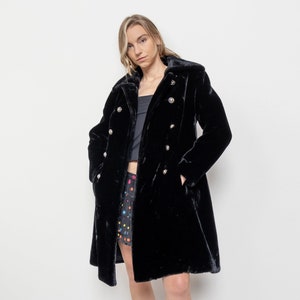 ZWART imitatiebont double-breasted trenchcoat, vintage klein model jas