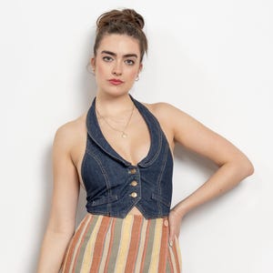 TOP HALTER VAQUERO Sin Espalda Trashy Y2K 2000s Britney Vintage / Pequeño Mediano