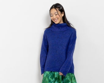 BLUE MOHAIR TURTLENECK Knit Sweater Jumper Vintage Royal / Medium Large