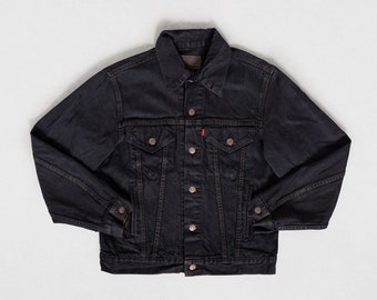 VESTE LEVI'S NOIRE vintage Jean délavé Trucker Boxy coton des années 90 Oversize / Medium Large