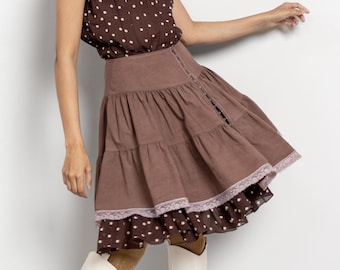 COTTON LACE SKIRT Pockets Vintage Prairie Peasant / 26 27 Inch Waist