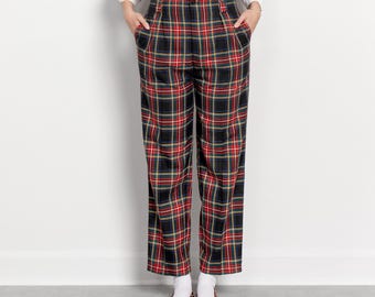 Calça de cintura alta xadrez vintage com bolsos, estilo anos 90 / Cintura de 76 cm / Tamanho 10/11