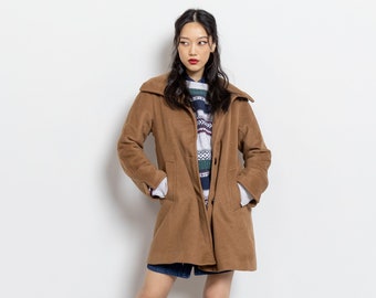 Ellen Tracy CAMEL BROWN WOOL Coat Vintage Jackets Women Collared Cozy Fall Spring / Small
