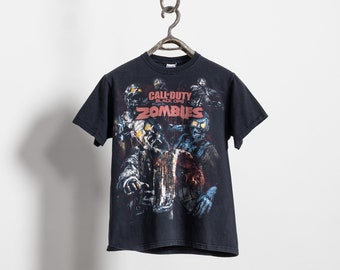 CALL Of DUTY ZOMBIES Vintage Horror T-Shirt Black Ops Tees Small Fit Video Game Shirt Black Cotton