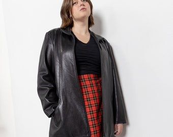 Vintage 90er Jahre Schwarze Lederjacke - Minimalistischer Mantel