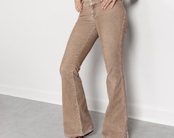 Vintage Brown Corduroy Flare Pants: Low Rise Bell Bottoms, Size 8 / 40 Inch Hips
