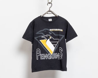 PENGUINS Short Sleeves Vintage Pittsburgh Tee T-Shirt Sports Nhl Hockey Official 90's Oversize / Large