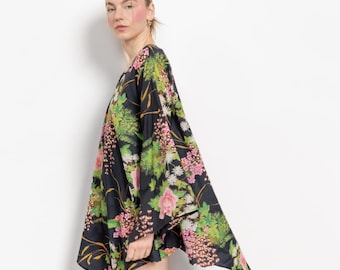 Vestido mini de campaña floral de los años 70: vestido de verano vintage con mangas acampanadas (talla pequeña)