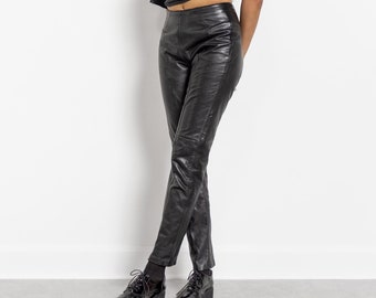 Vintage Y2K Black Leather Flare Pants, Size 6/7 - Etsy